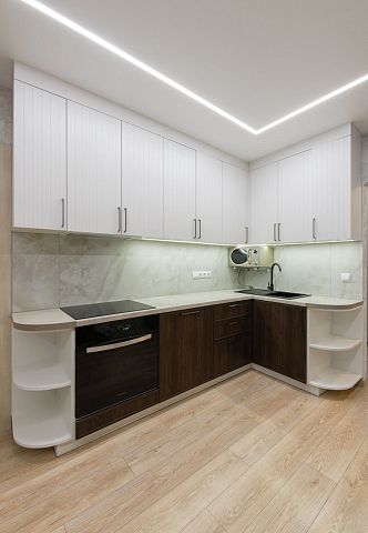 Кухня Токио с открытими радиусными полками. Коллекция Токио. Размер: 2470 Х  1489 Х  2650 мм  - 1