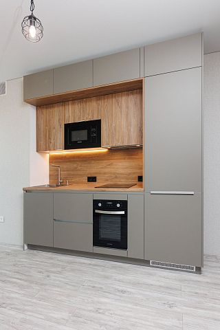 Серо-древесная маленькая кухня. Коллекция Вуд. Размер: 2390 Х 2560 мм  - 2